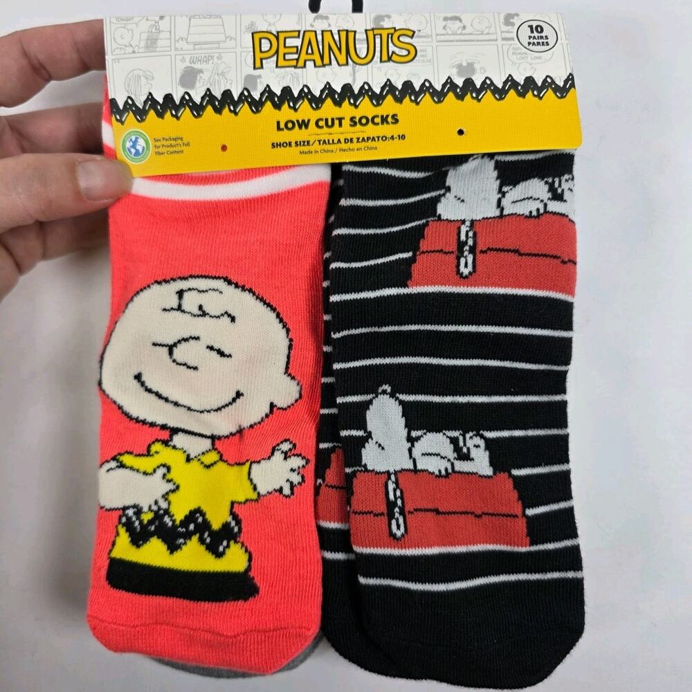 PEANUTS Women's 10 Pair Pack Low Cut Socks Shoe Size 4-10 New Snoopy